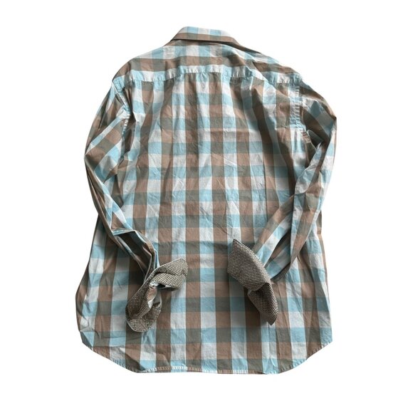 BUGATCHI Men's Shaped Fit Blue Plaid Button Down Shirt Size 16 1/2 - Picture 4 of 9